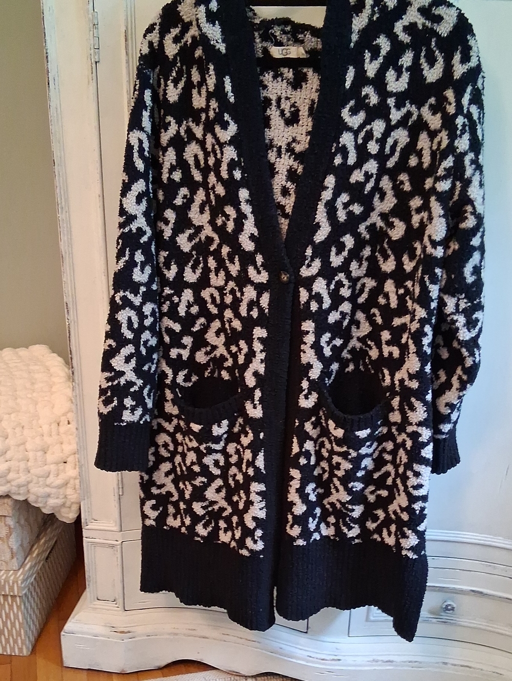 UGG Leopard Print Longline Cardigan in Black and Cream